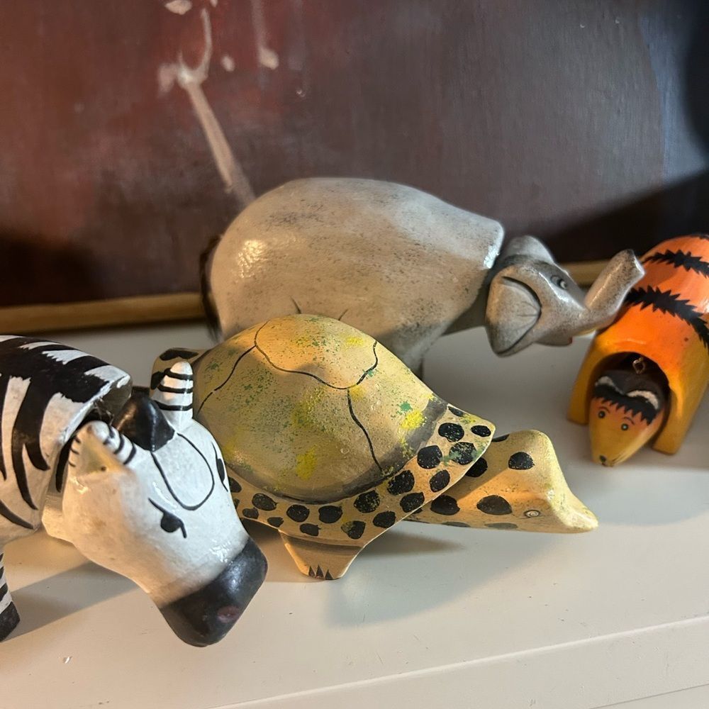 5 Handmade Oaxacan Wood Folk Art Bobble Heads Reptile Elephant Zebra - Picture 4 of 15